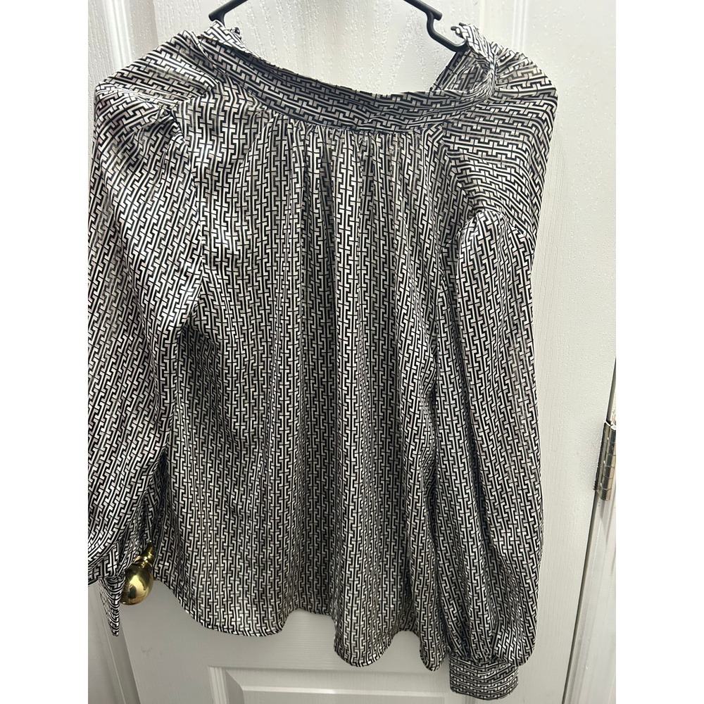 H&M Black White Geometric Print Peasant Blouse Women's Small Balloon Sleeve